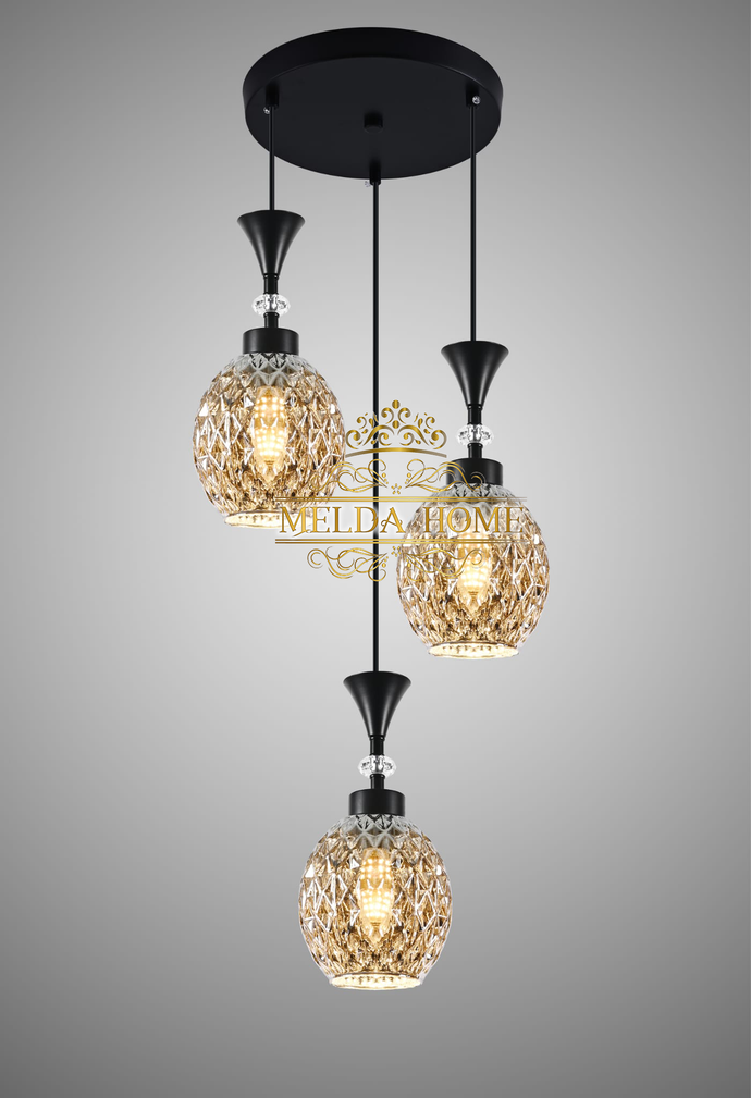 Crownfield 3 Cluster Lanterns Goud en zwart