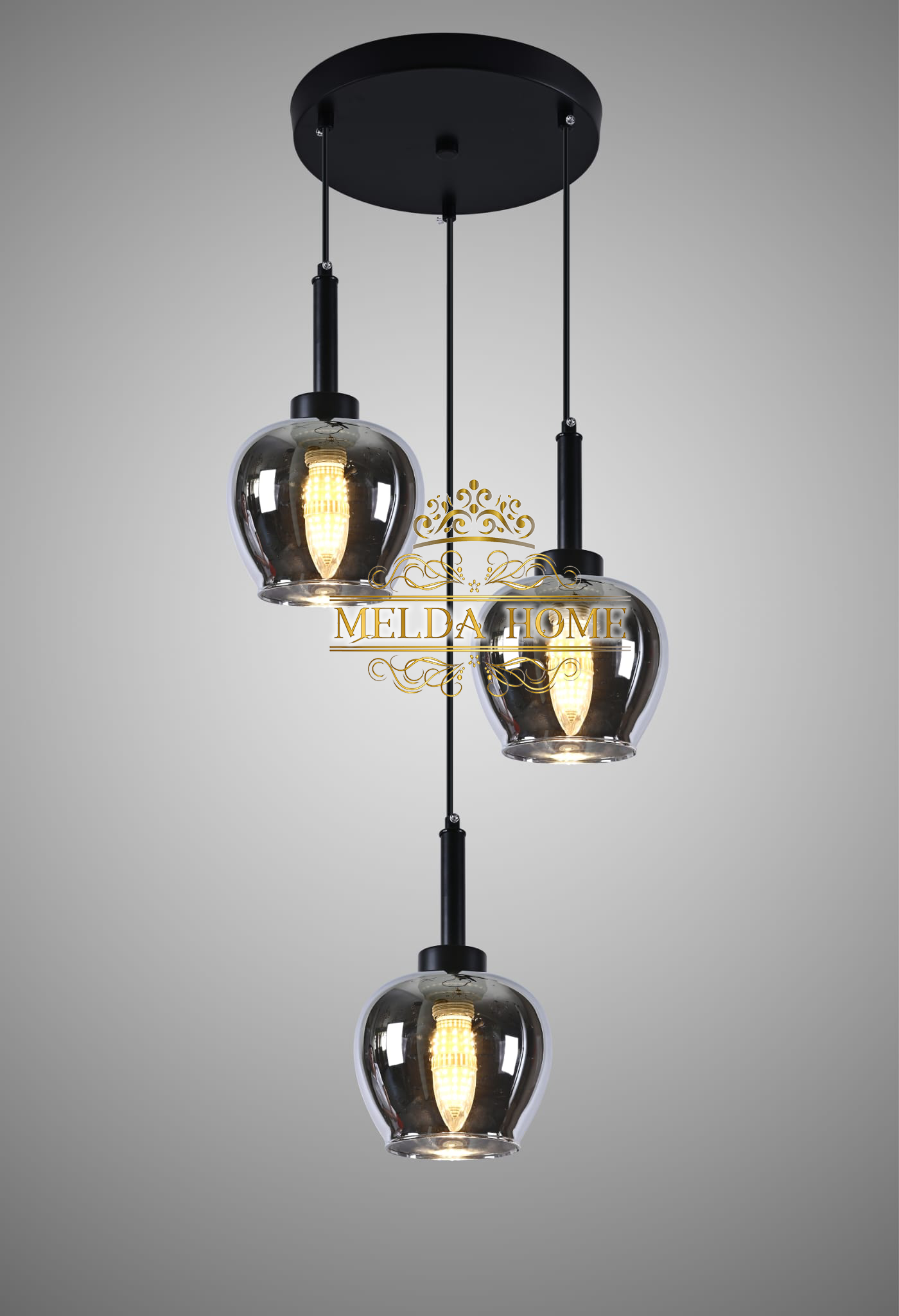 Crownfield 3 Cluster Lanterns Zwart en Goud