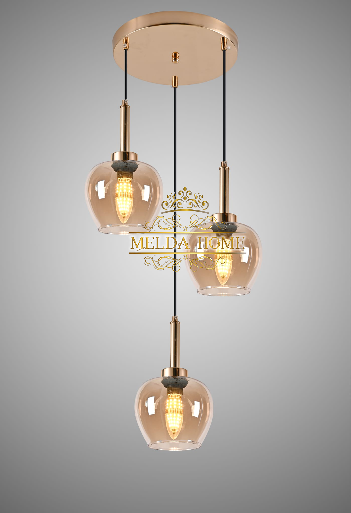 Crownfield 3 Cluster Lanterns Zwart en Goud