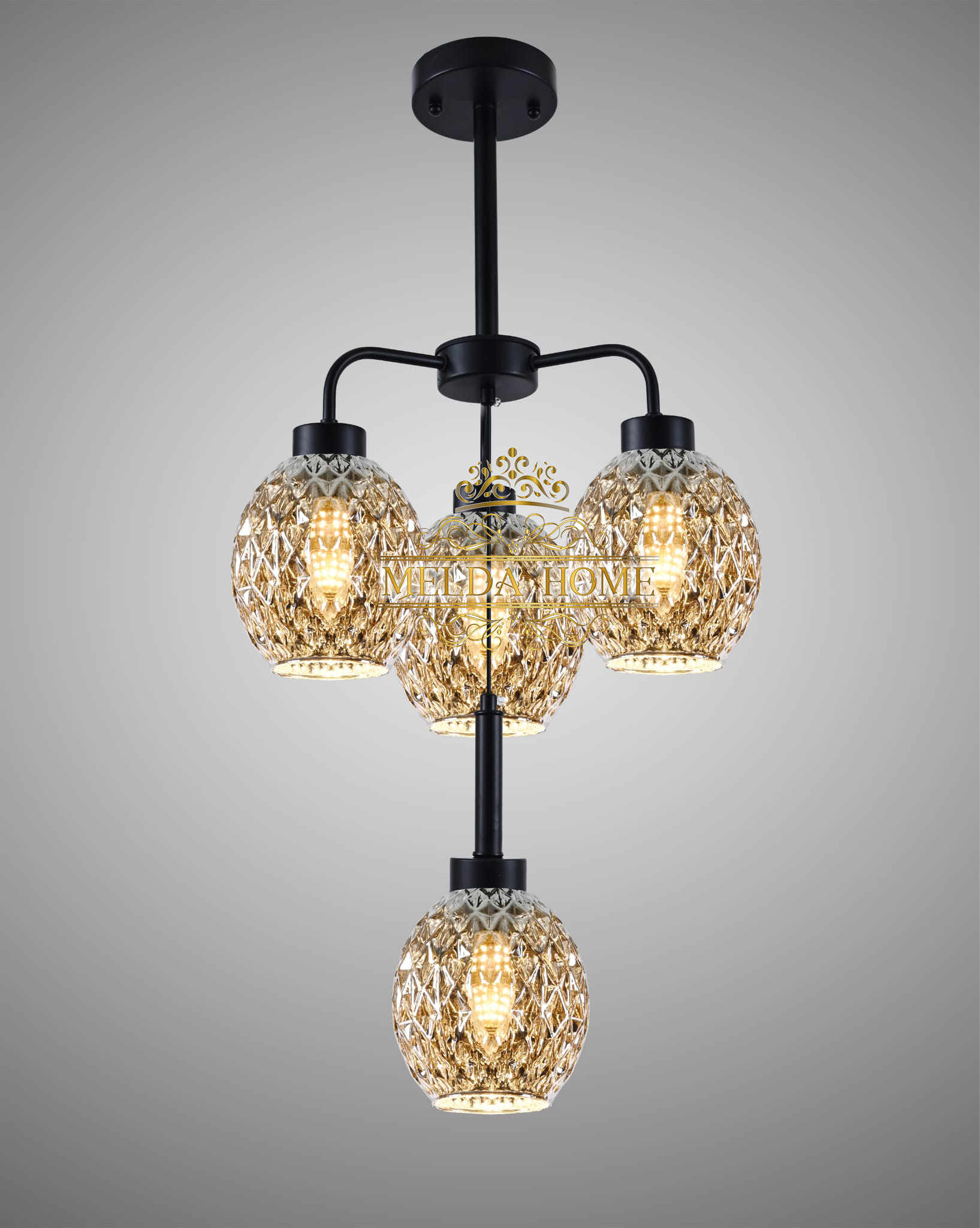 Crownfield 4 Cluster Lanterns Zwart en Goud