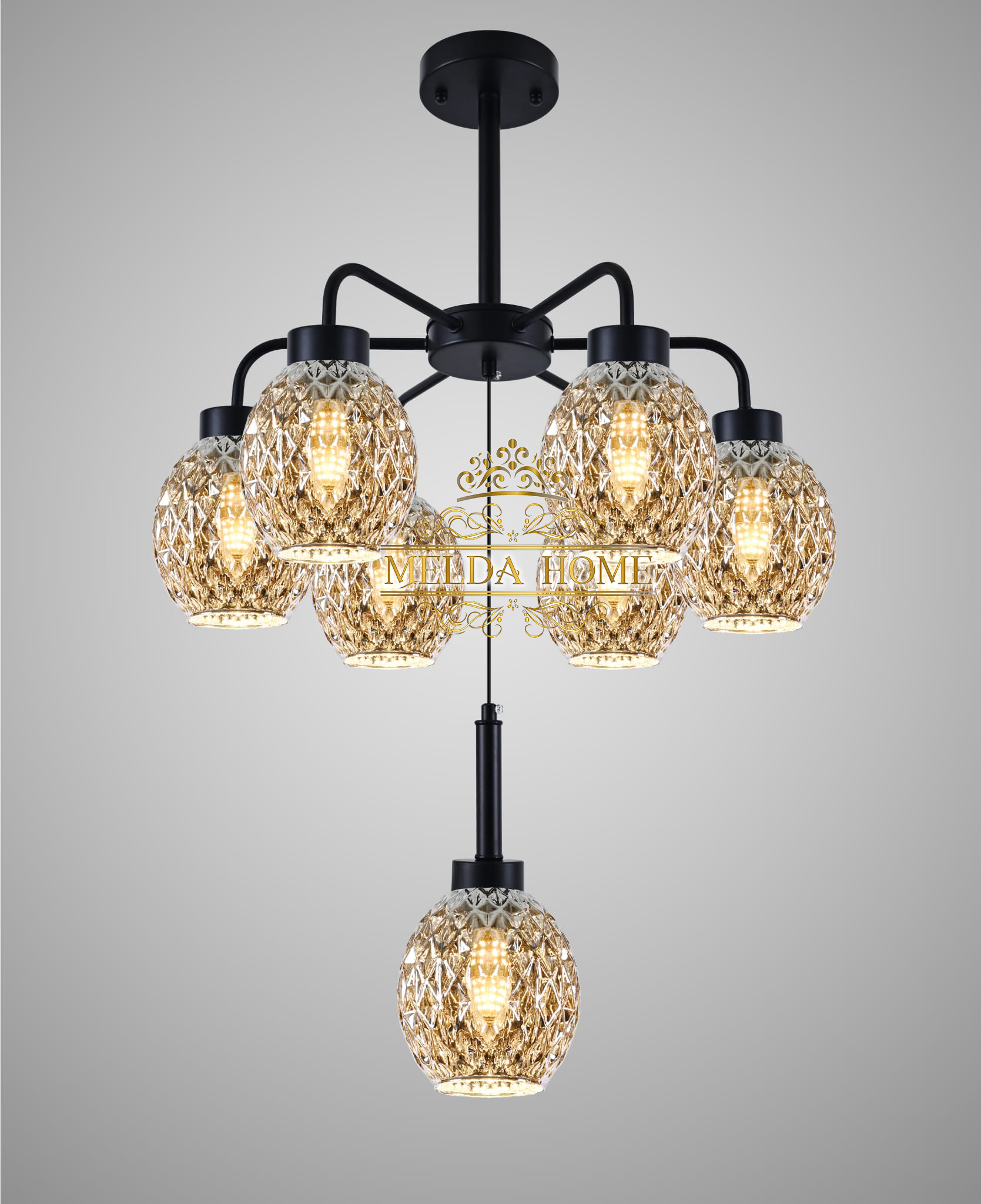 Crownfield 7 Cluster Lanterns zwart en goud
