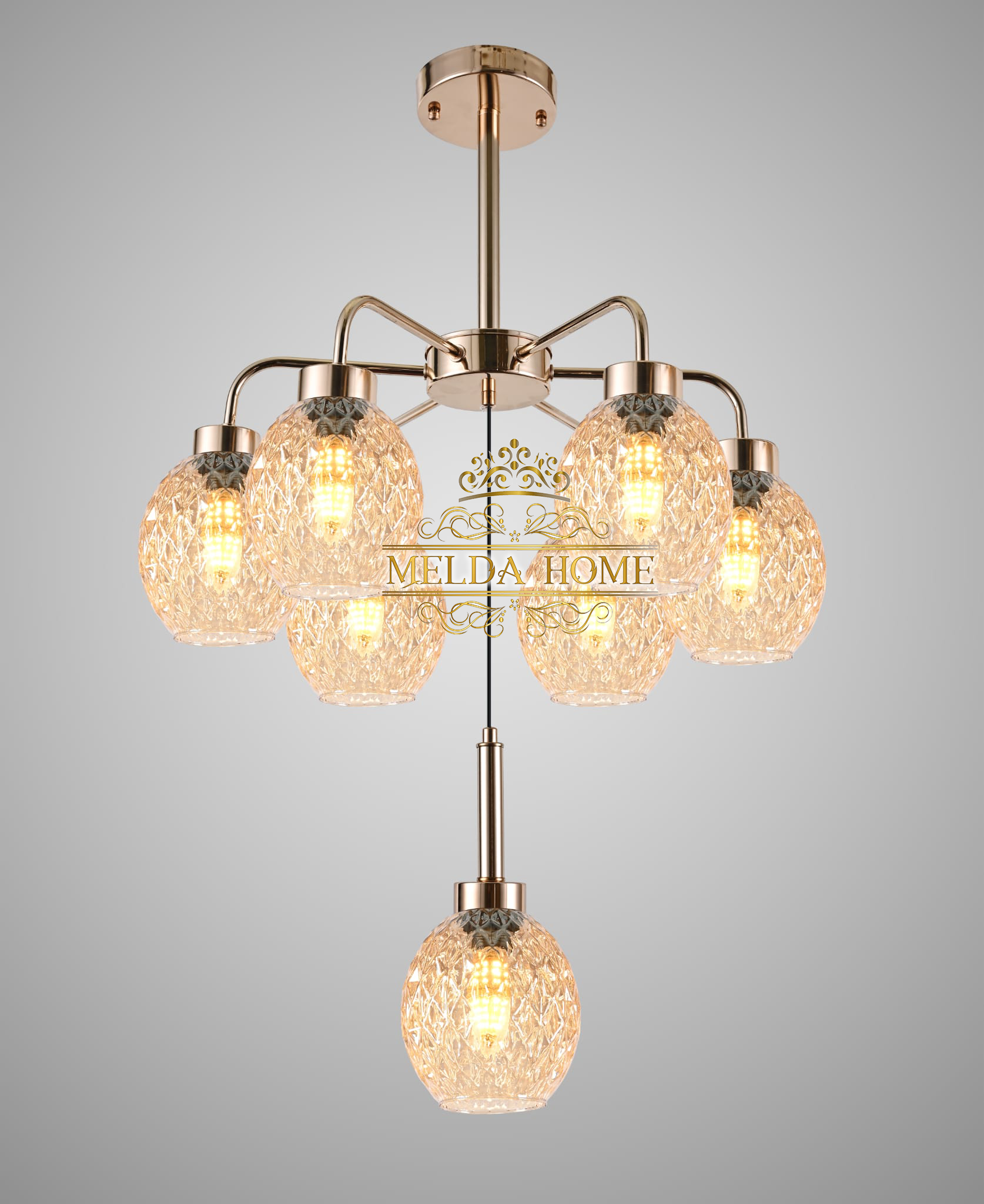 Crownfield 7 Cluster Lanterns zwart en goud