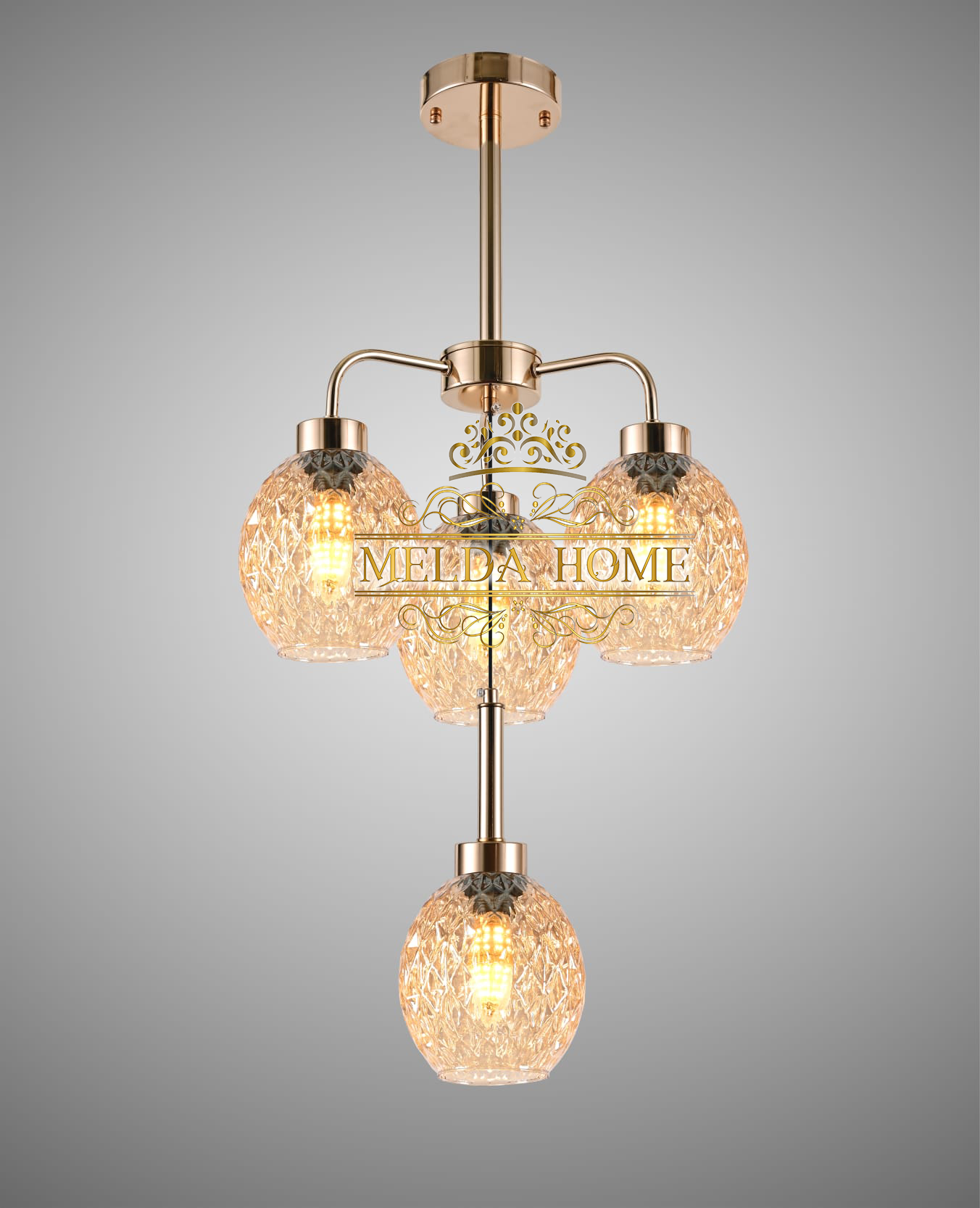 Crownfield 4 Cluster Lanterns Zwart en Goud