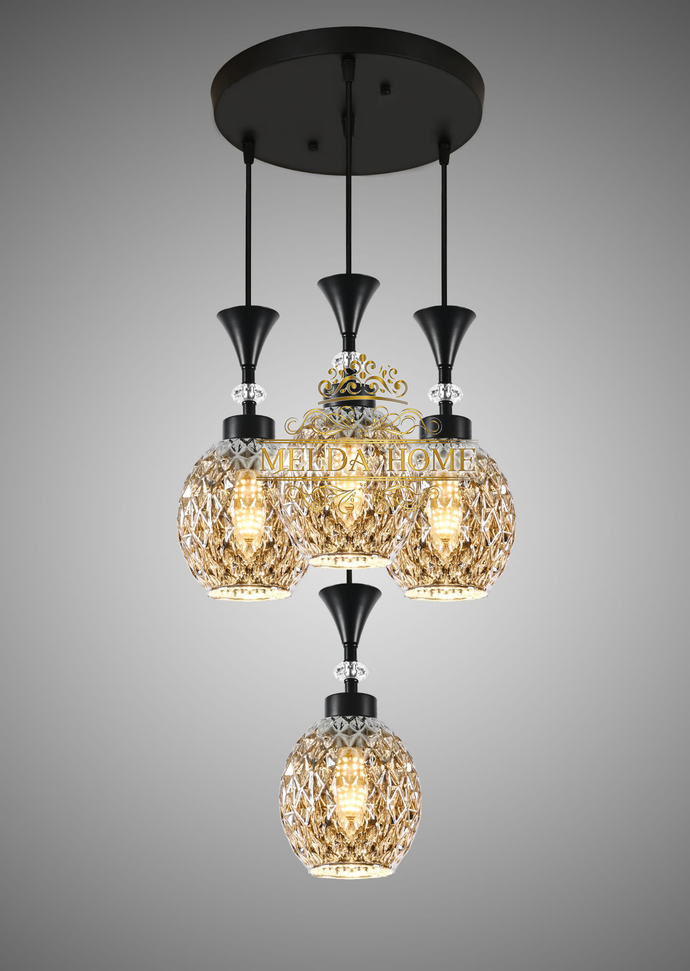 Crownfield 4 Cluster Lanterns Zwart en Goud